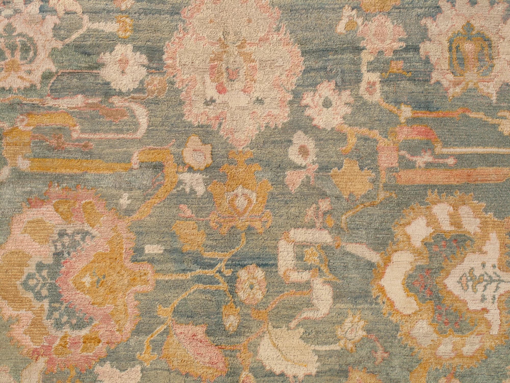 Angora Oushak in Light Blue and Coral, actual catalog view 4