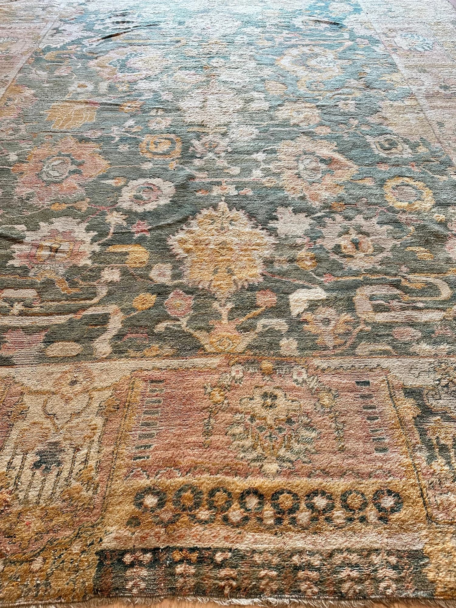 Angora Oushak in Light Blue and Coral, actual catalog view 10