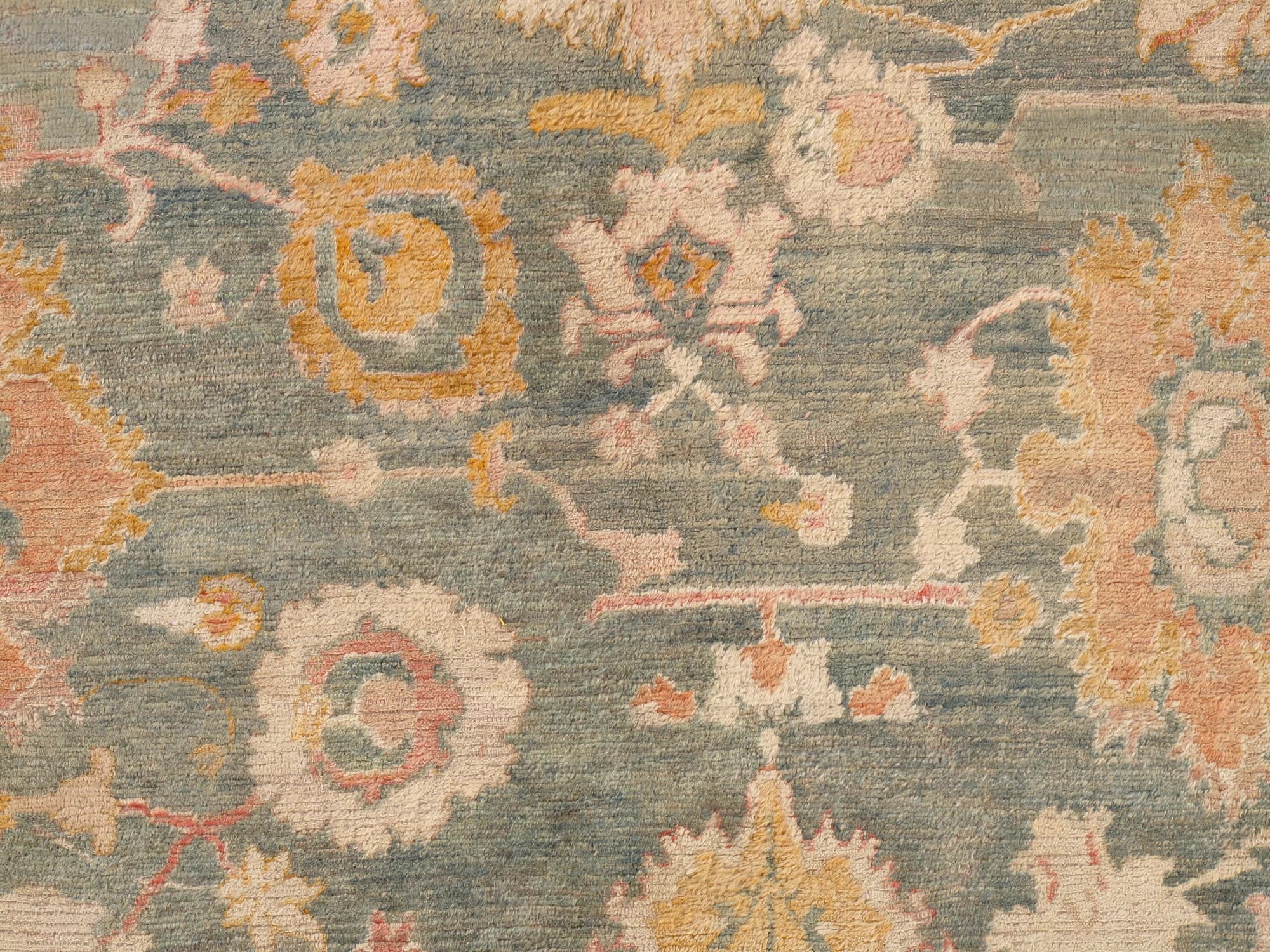 Angora Oushak in Light Blue and Coral, actual catalog view 6