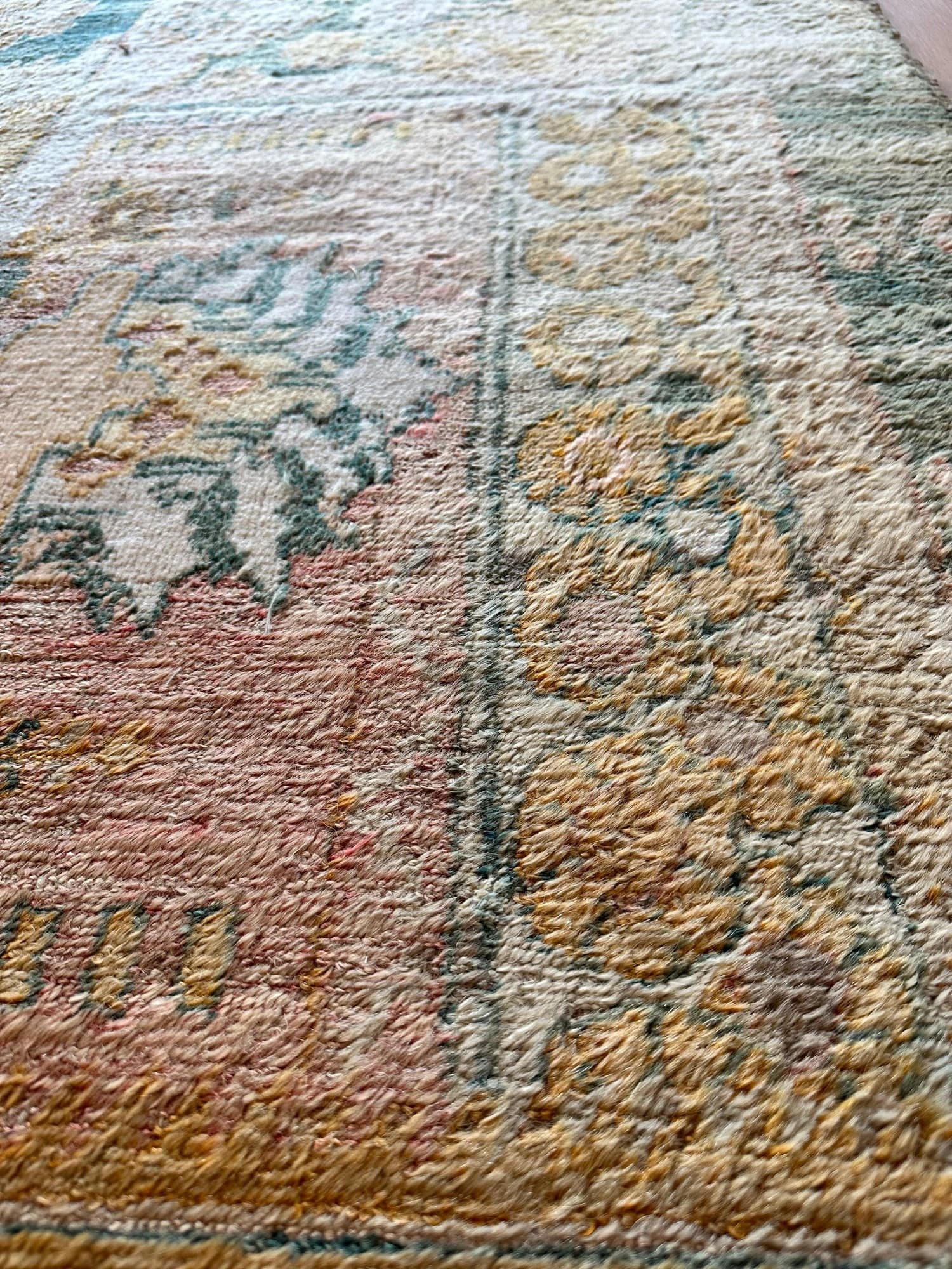 Angora Oushak in Light Blue and Coral, actual catalog view 12