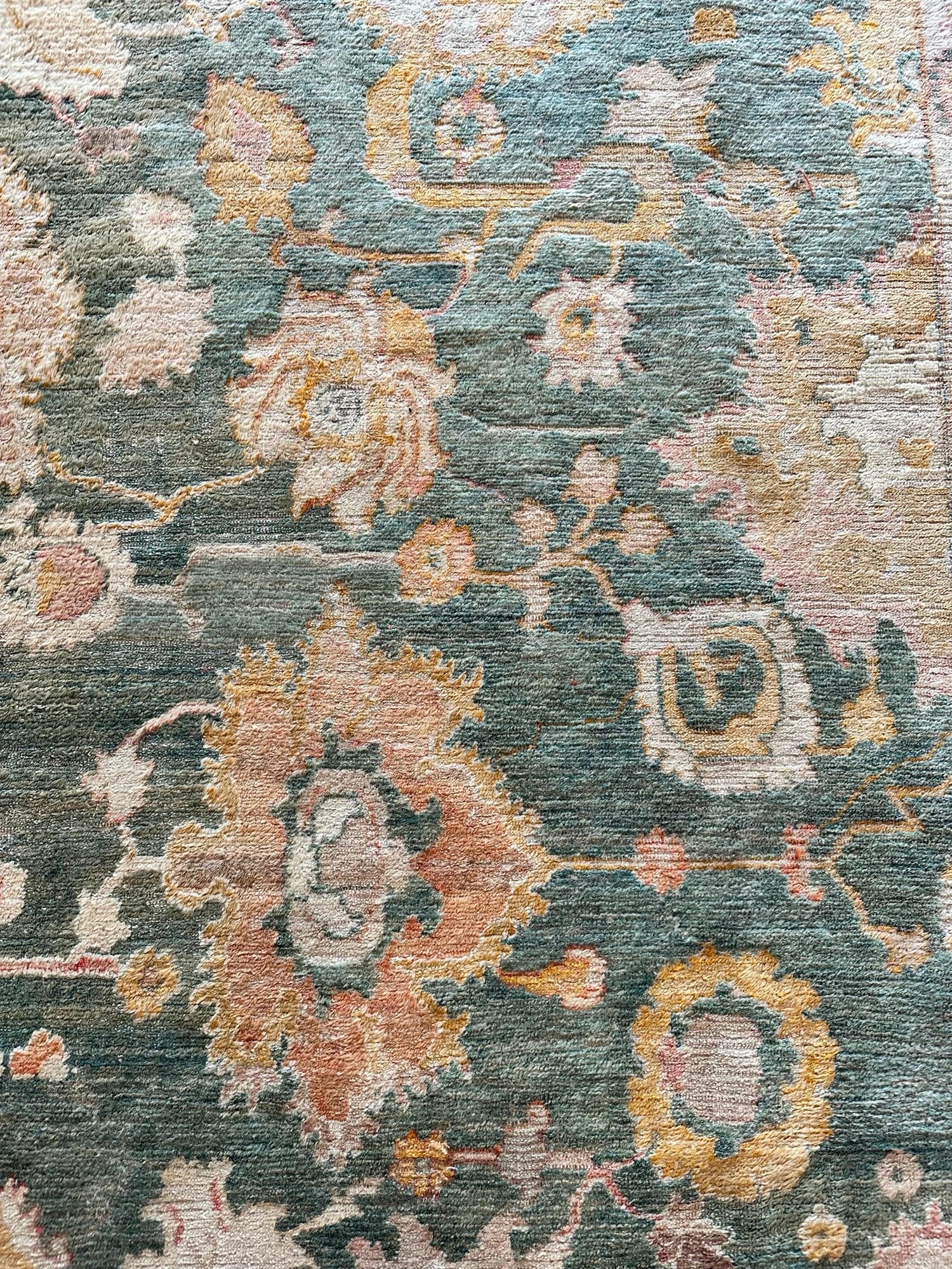 Angora Oushak in Light Blue and Coral, actual catalog view 8