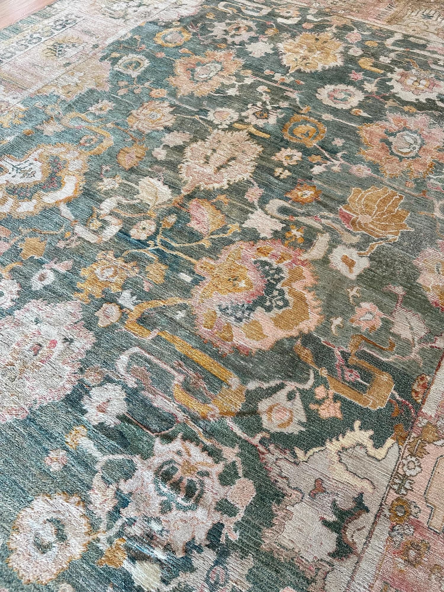 Angora Oushak in Light Blue and Coral, actual catalog view 9