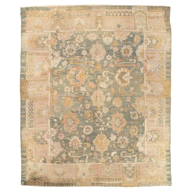 Angora Oushak in Light Blue and Coral