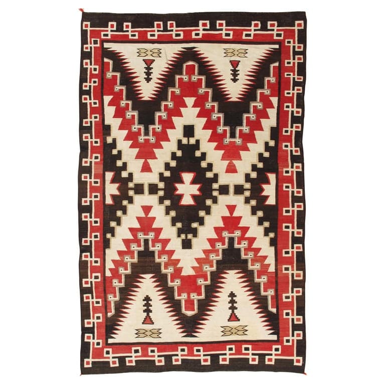Navajo Rug in Beige and Coral