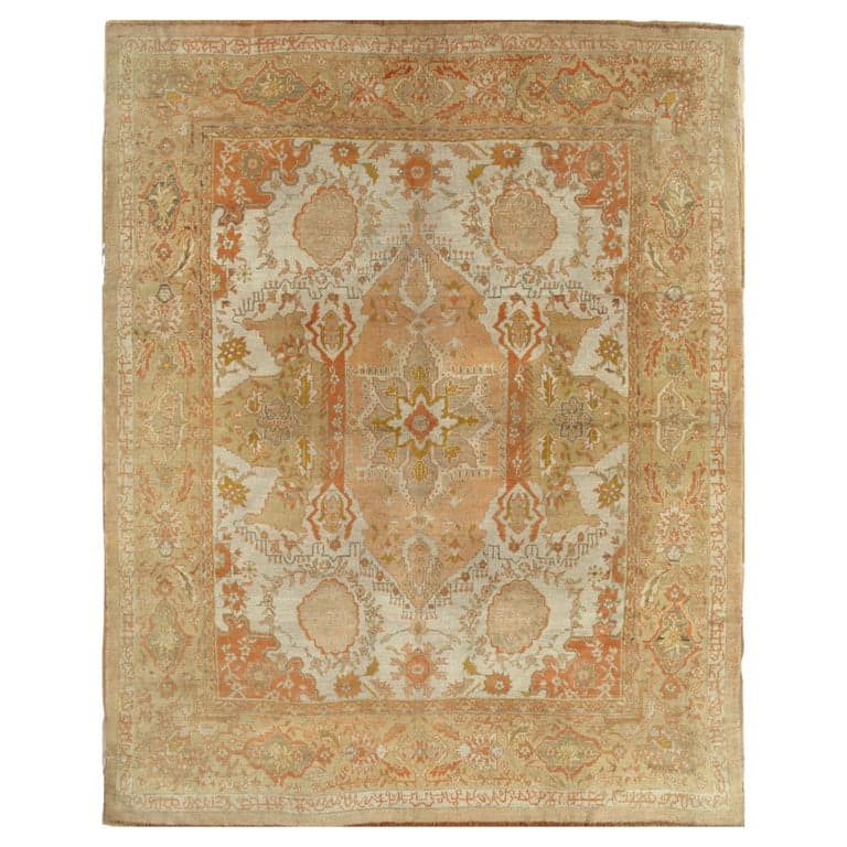 Oushak Carpet in Ivory and Gray