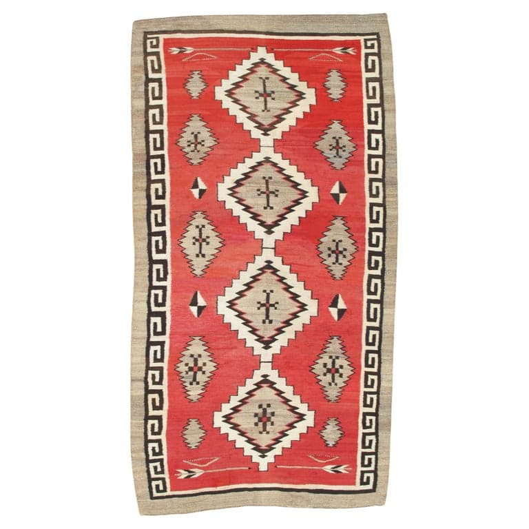 Navajo Rug in Red and Ivory