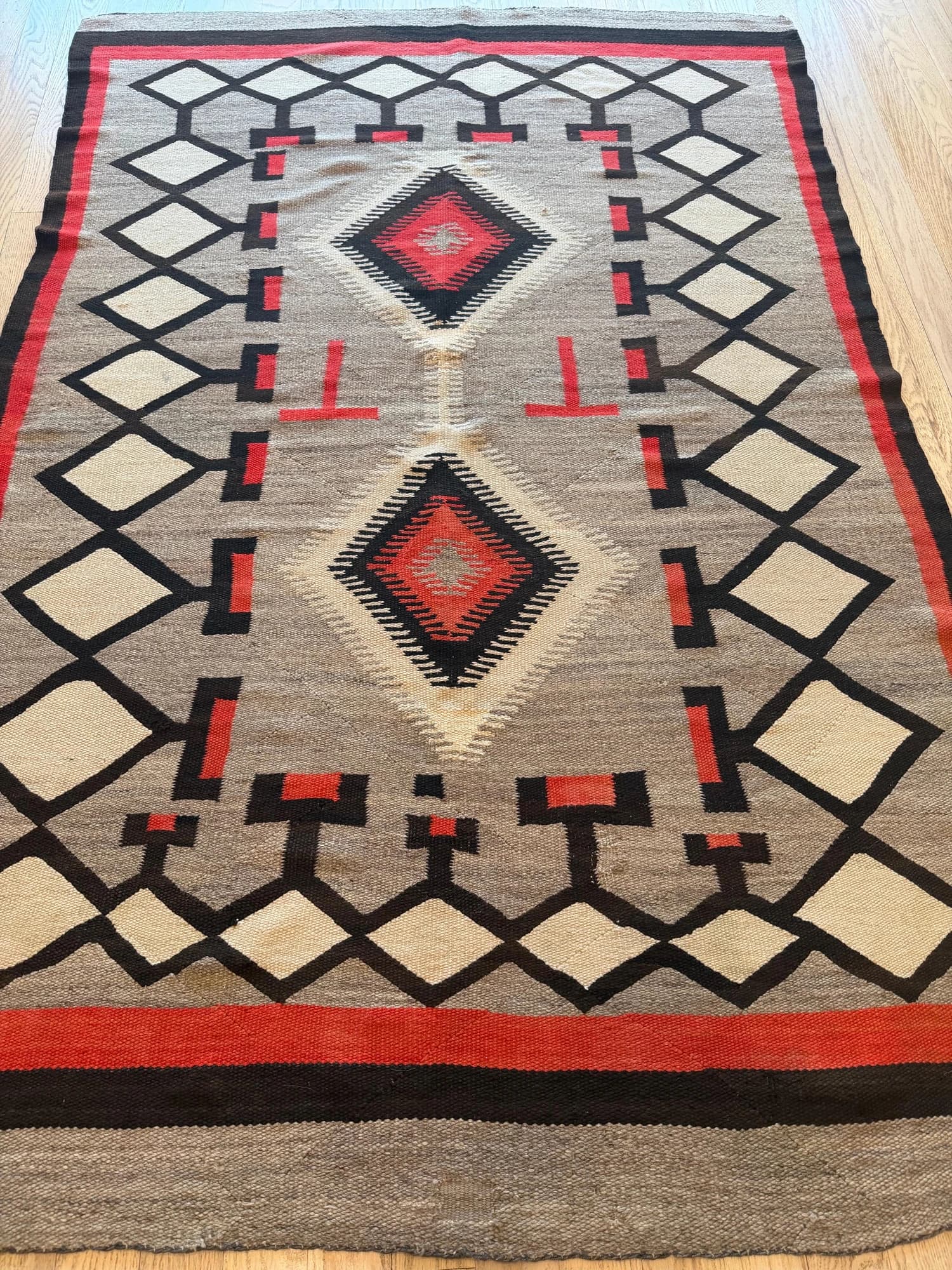 Navajo Diamond Rug in Red and Tan, actual catalog view 7