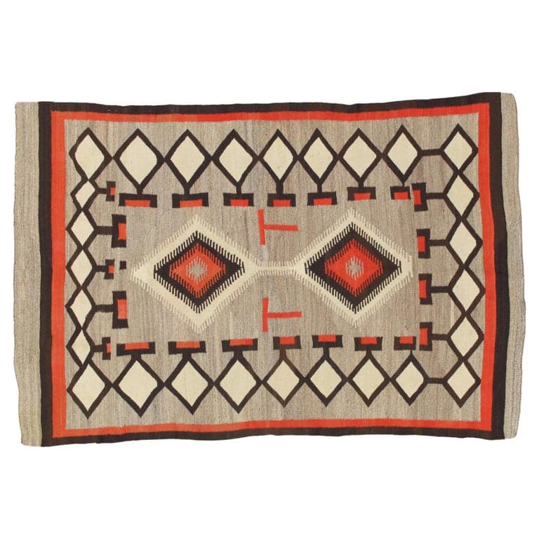 Navajo Diamond Rug in Red and Tan