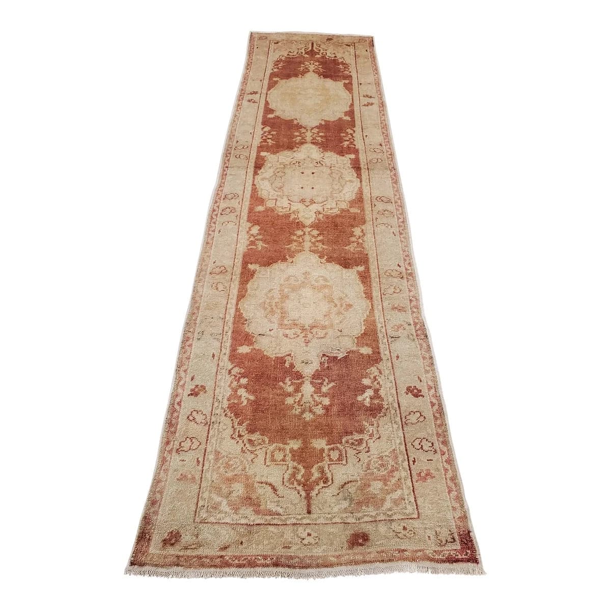 Antique Oushak Turkish Beige & Orange Runner Rug