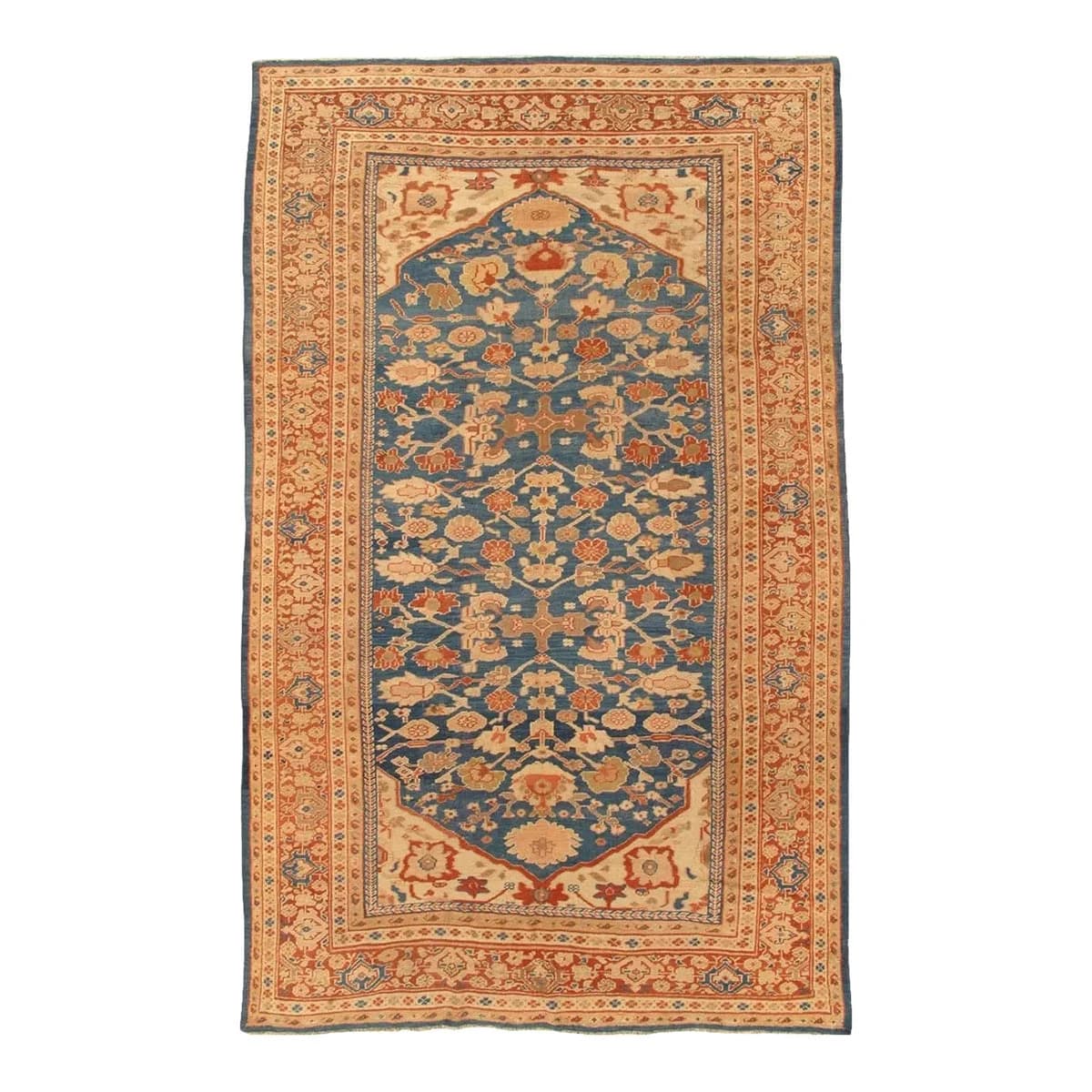 Antique Persian Sultanabad Light Blue & Terracotta Rug