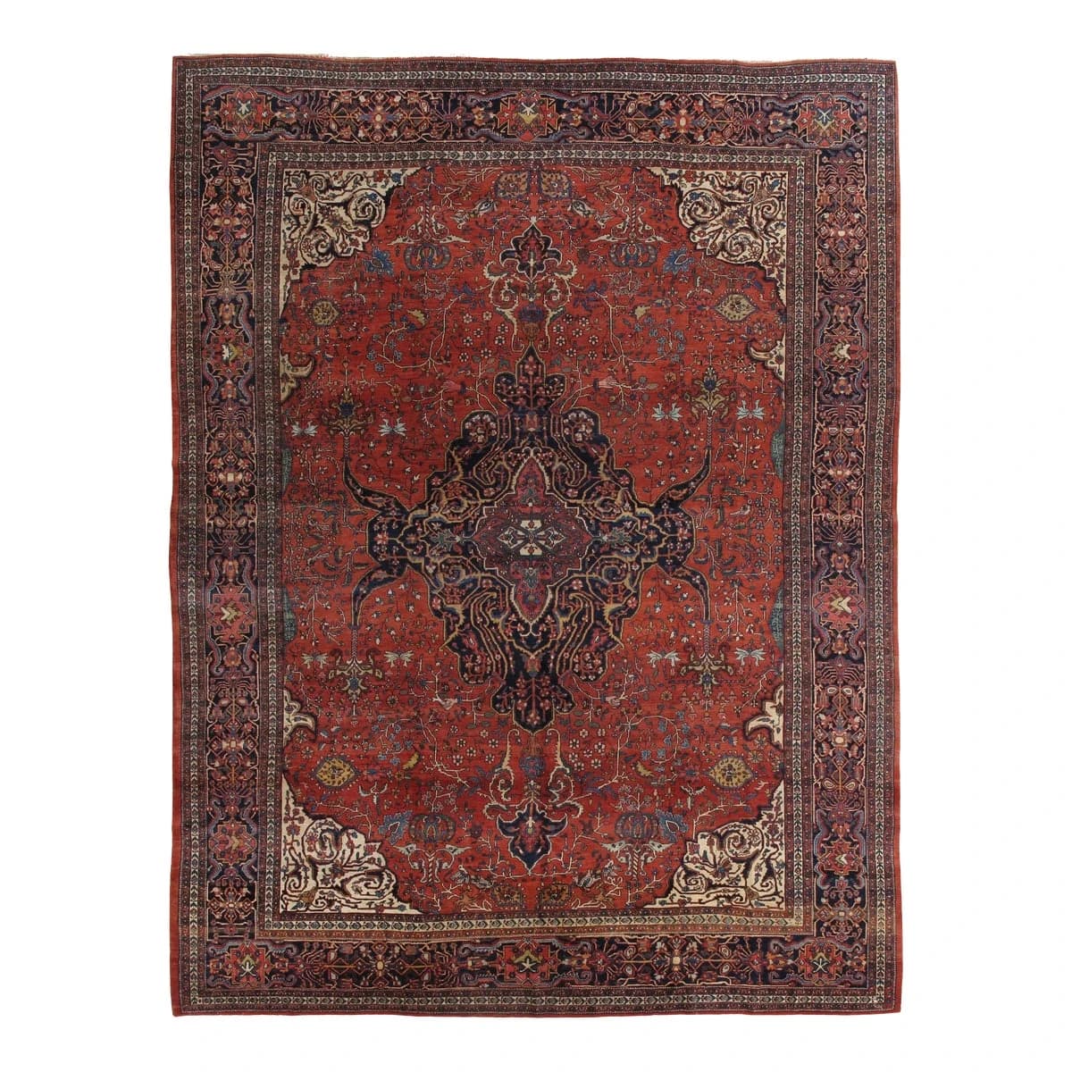 Antique Farahan Sarouk Red & Navy Rug