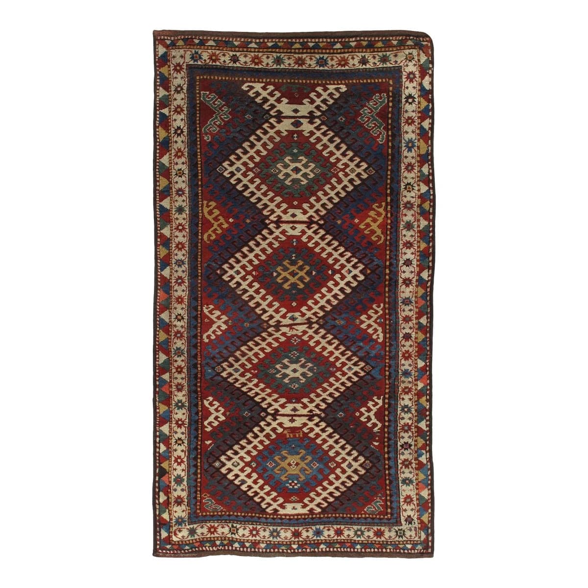 Antique Kazak Wool Geometric Gold