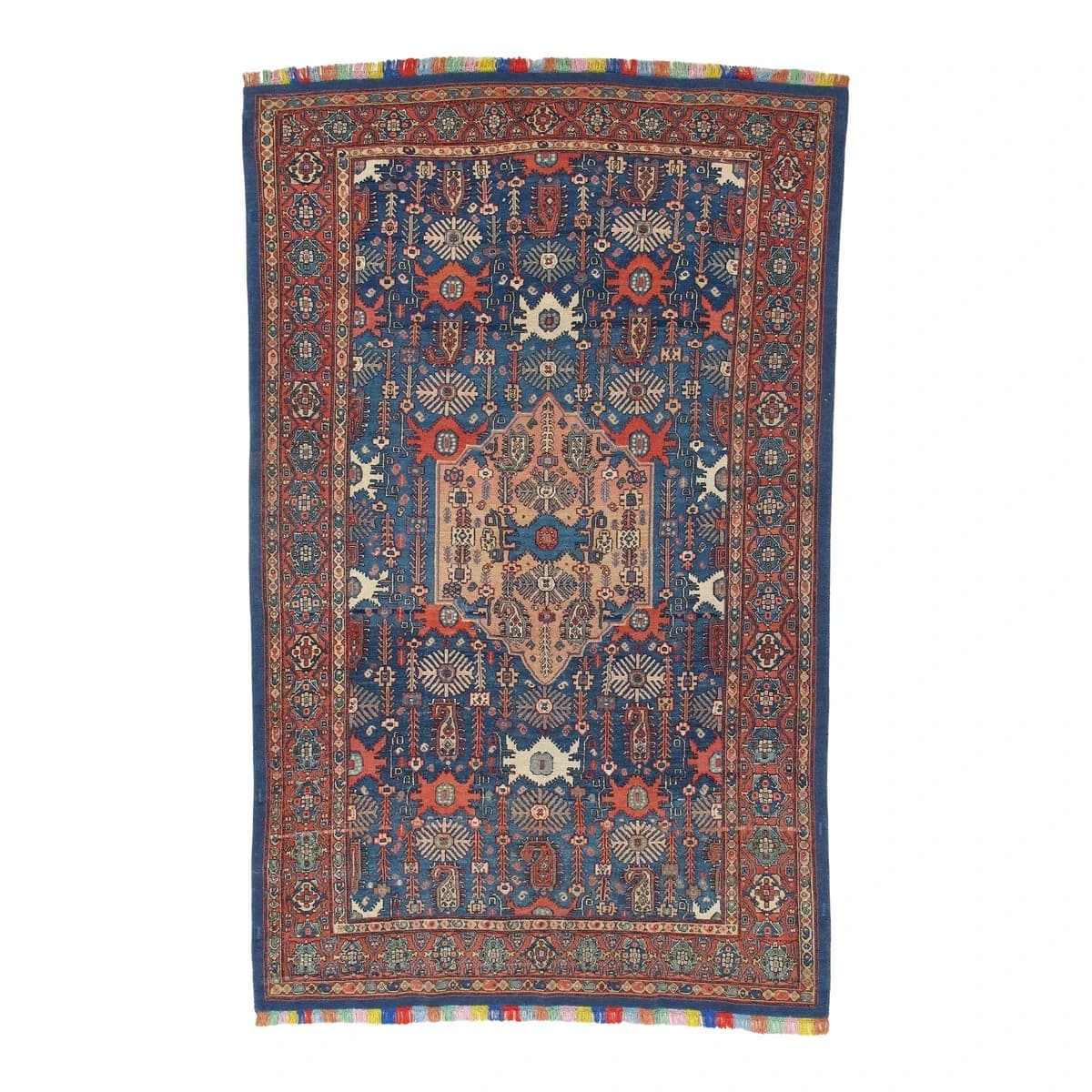 Antique Senneh with Multicolored Silk Warp Ivory