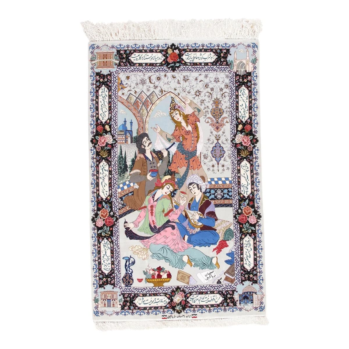 Mid 20thCentury Tabriz Pictorial Rug A Celebration of Love Poetry & Courtly Life