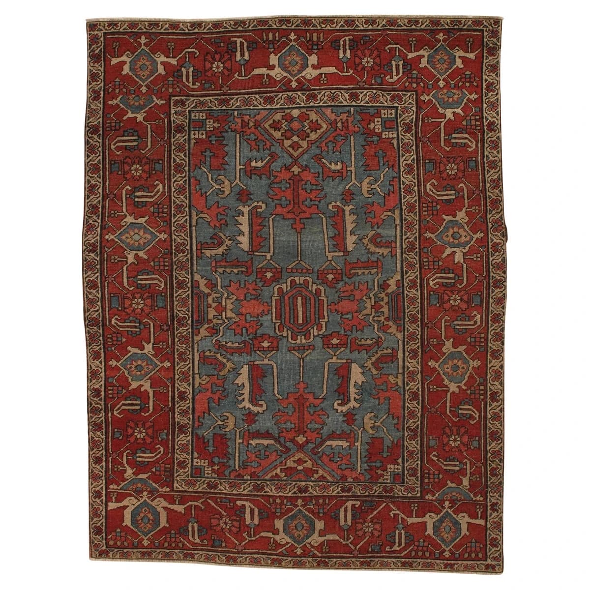 Antique Persian Serapi Carpet Wool Rug Rust