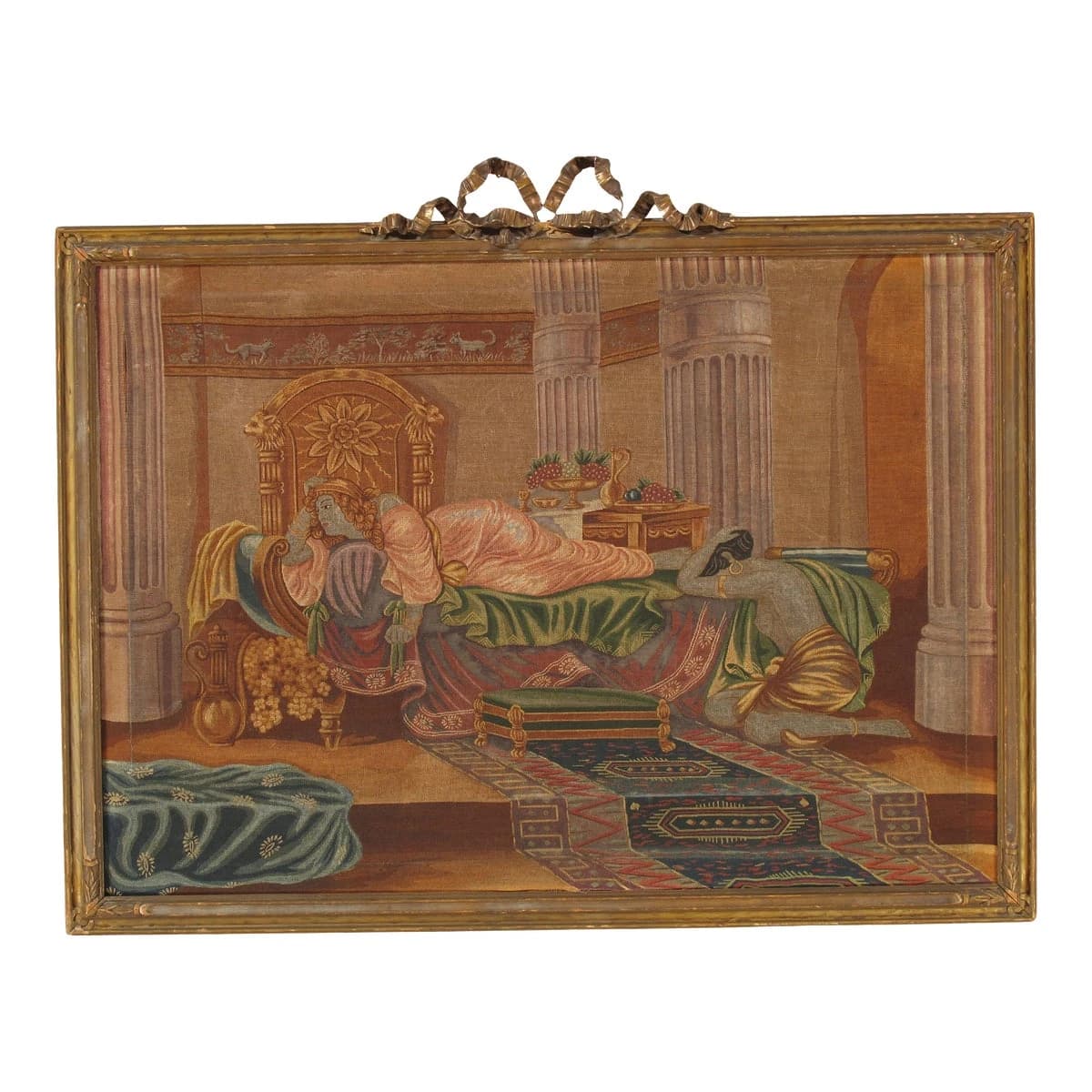 Antique Handcrafted needlepoint depicting a classical romanticized Orientalist