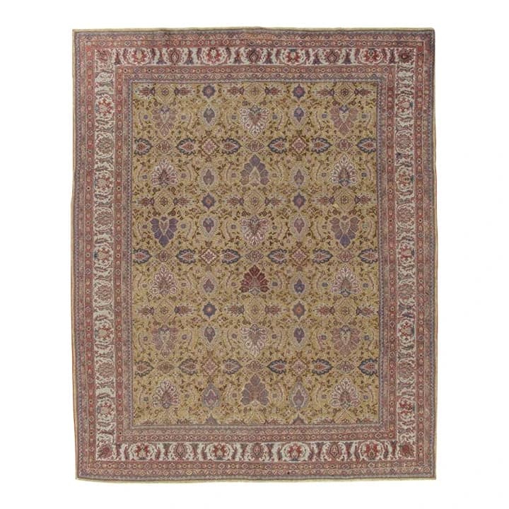 Antique Persian Sultanabad Carpet Soft Yellow Ground All Over Design