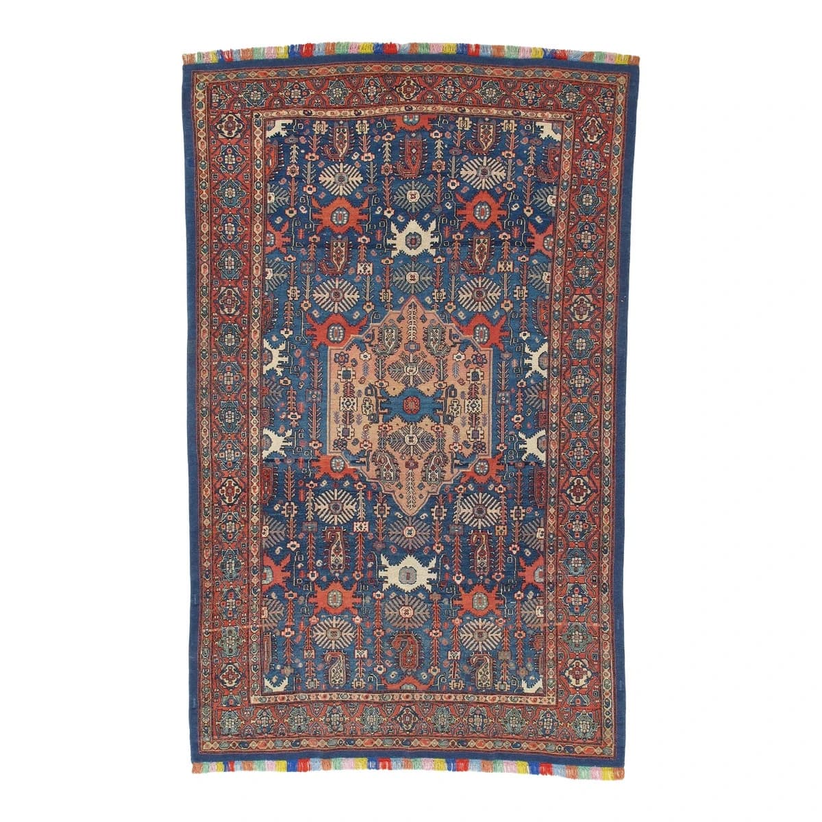 Antique Senneh Rug with Multicolored Silk Warp