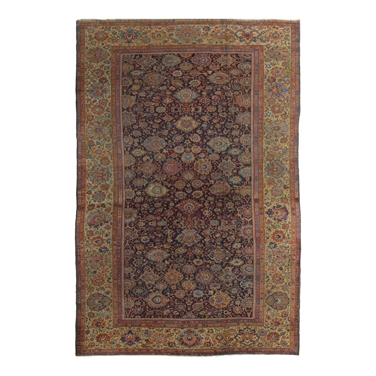 Late 19th Century Antique Persian Sultanabad Rug in Navy Blue