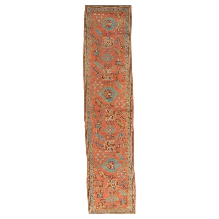 Oushak Runner in Coral and Blue