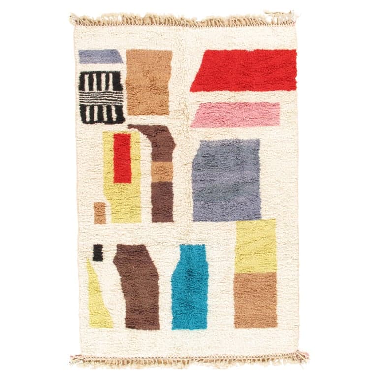 Moroccan Rug in Cream, Red and Blue