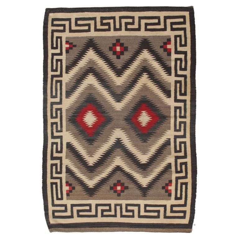 Navajo Rug in Red, Black and Ivory