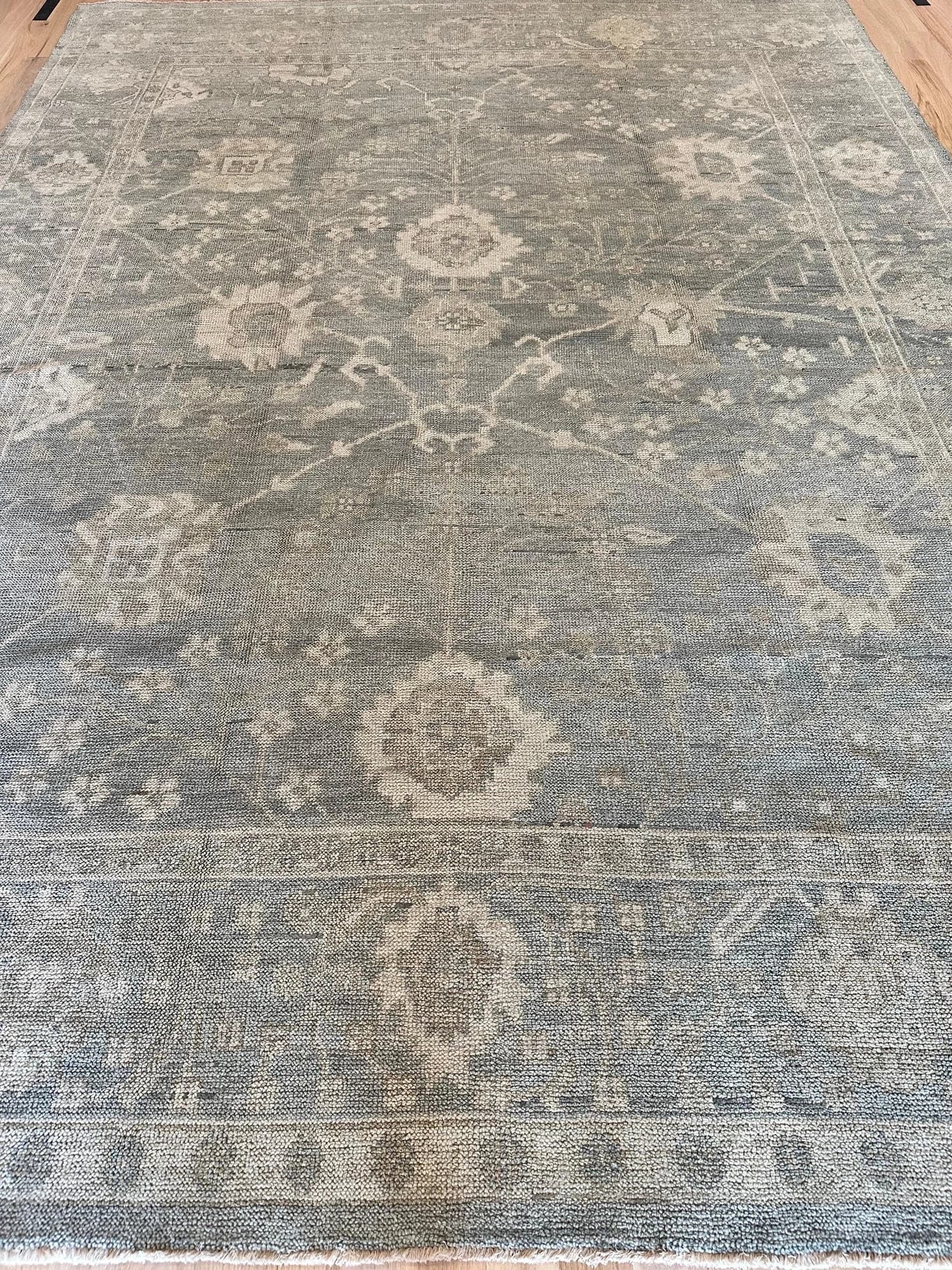 Oushak Style Carpet in Green and Gray, actual catalog view 10