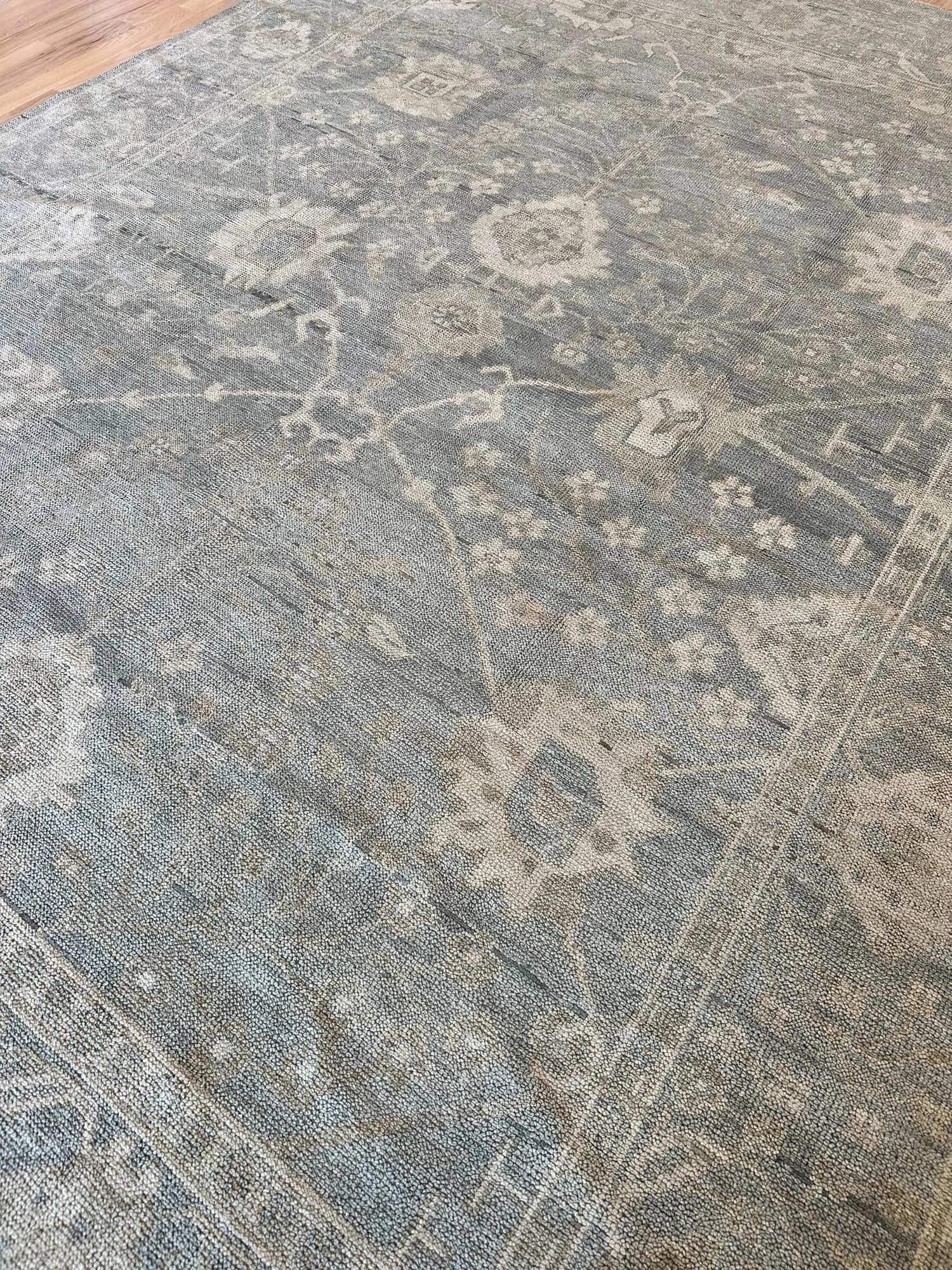 Oushak Style Carpet in Green and Gray, actual catalog view 12