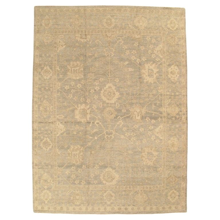 Oushak Style Carpet in Green and Gray